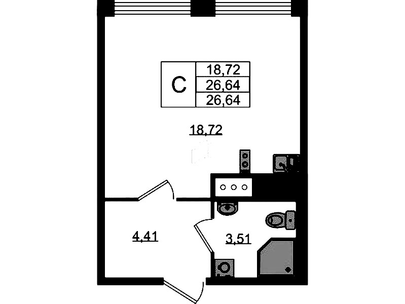 Квартира студия 26.64 м², 3/6 эт., ЖК «UP! Квартал Новый Московский»